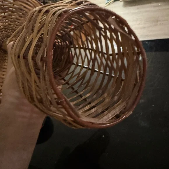 Vintage 1960s Wicker Mushroom Table Decor Pair - Picture 6 of 9